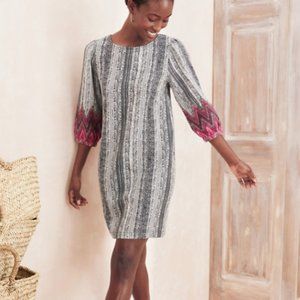 Garnet Hill 100% Linen Market Dress Relax Shift Boatneck 3/4 Sleeve Size…